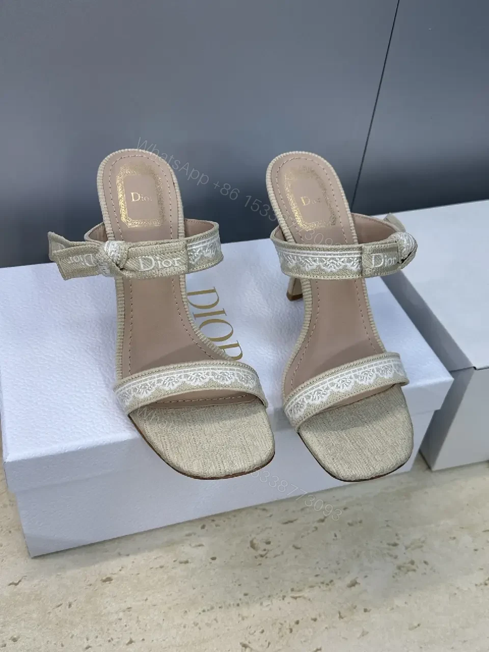 View 3 of Champagne-Embroidered Open-Back Sandals with Cushioned Comfort