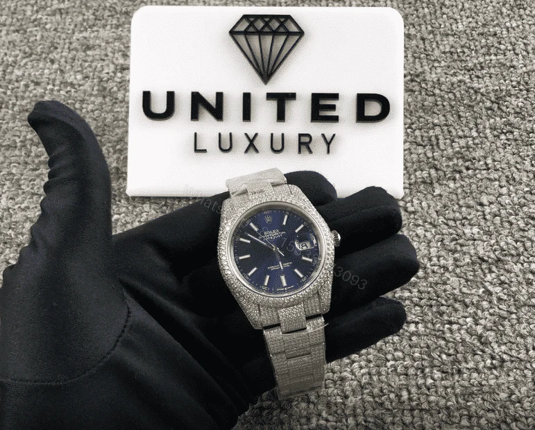 View 3 of Rolex Datejust 41 126300 Super Clone : Iced Out Diamond Bezel Blue Dial