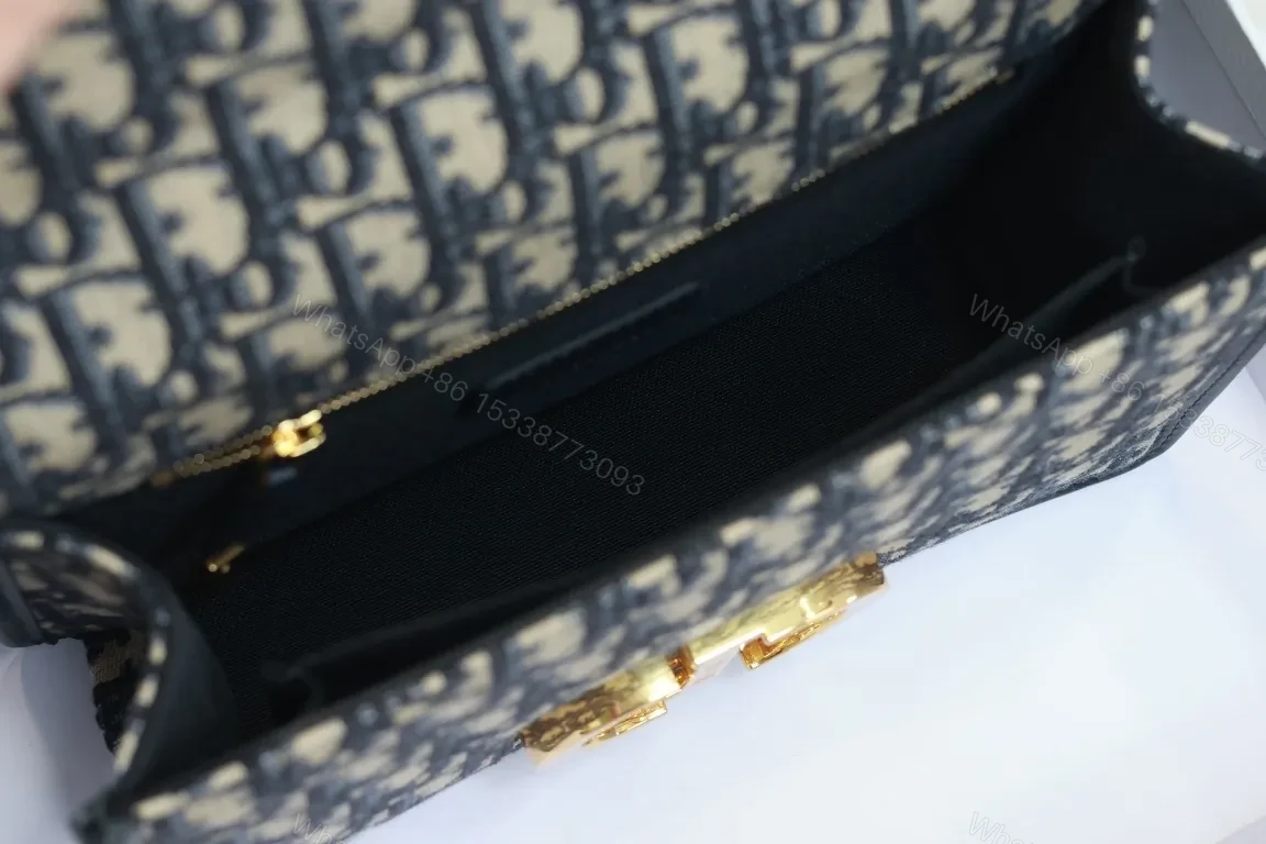 View 4 of Crossbody Bag: Monogram Pattern, Black Leather, Compact, Gold Clasp