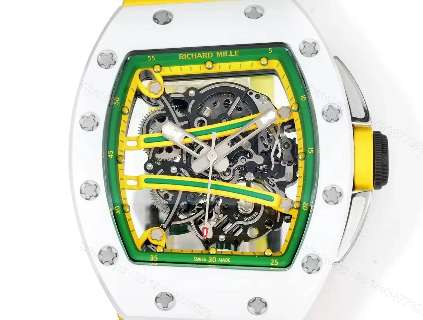 View 6 of Richard Mille RM61-01 Watch Yellow Strap TZP-N Zirconia Ceramic NTPT Carbon Fiber Skeleton Dial RMUL2 Manual Winding Movement Suspended Bridge Sports Edition RM61-01-YLS-TZP-RMUL2