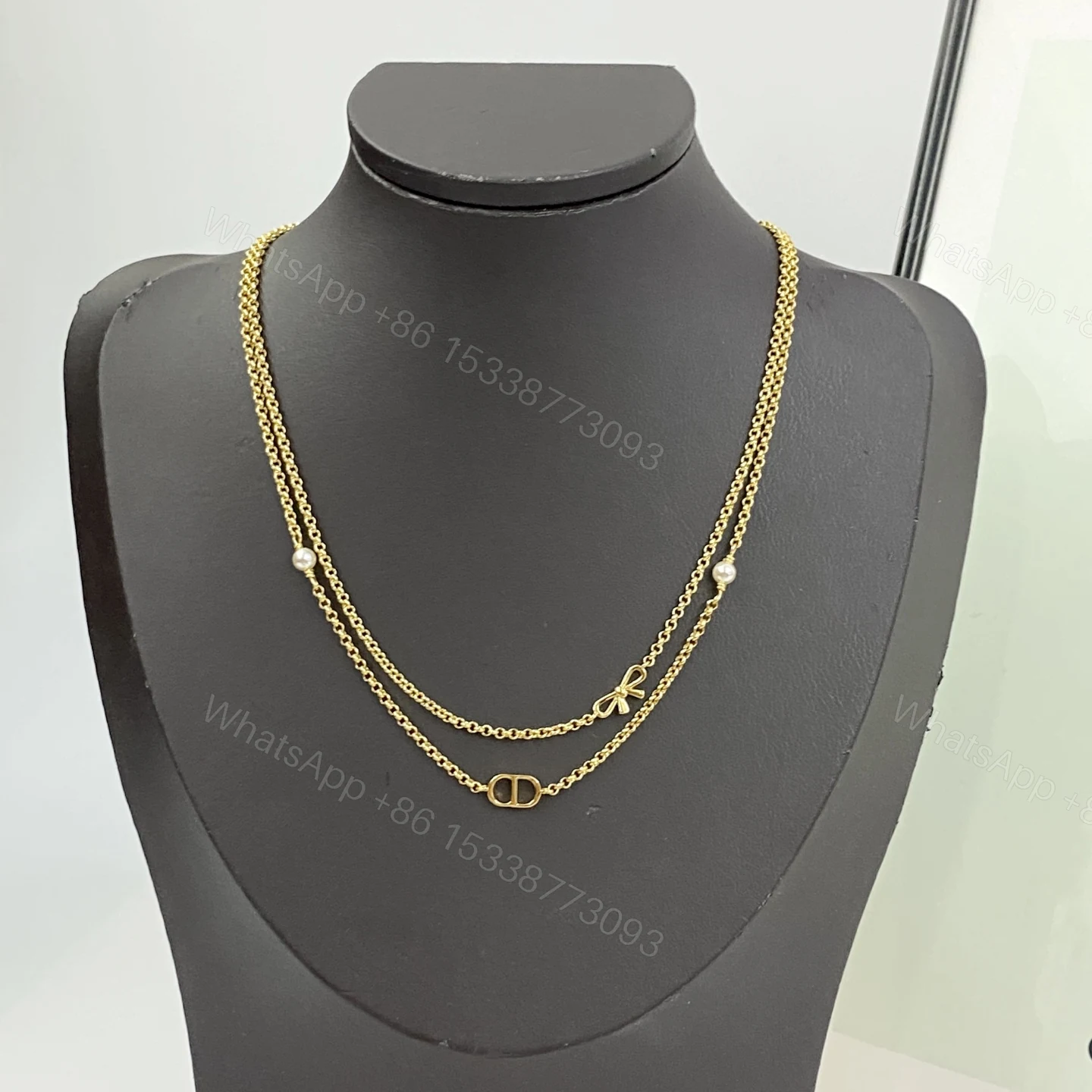 Dior原單雙層CD珍珠蝴蝶結項鍊高級感女神飾品 — view 1