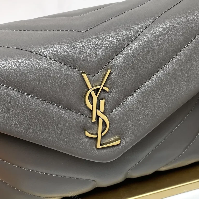 View 4 of Structured Gray Quilted Crossbody with Gold YSL Hardware Bag