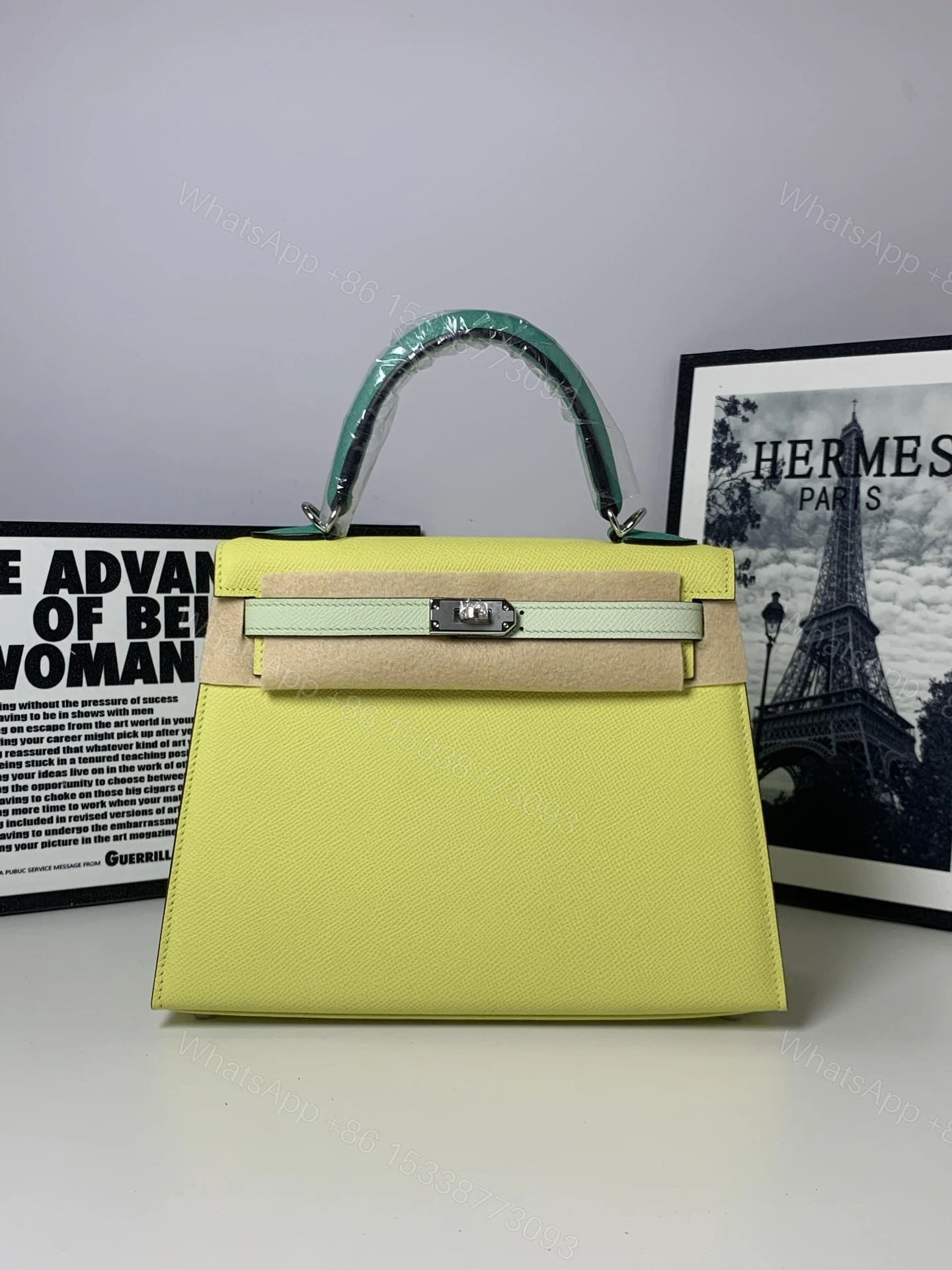 原單 Hermes Kelly 25 檸檬黃拼薄荷綠手提包 清新時尚女包 — view 1