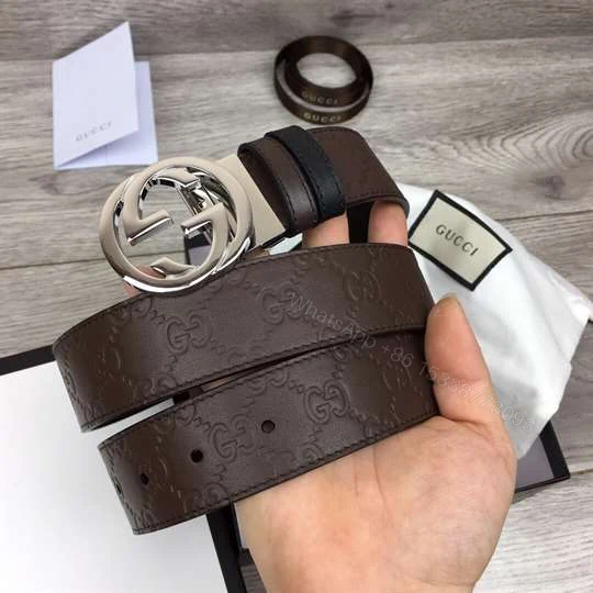 View 2 of GUCCI BROWN GUCCISSIMA LEATHER INTERLOCKING GG BUCKLE BELT – B38