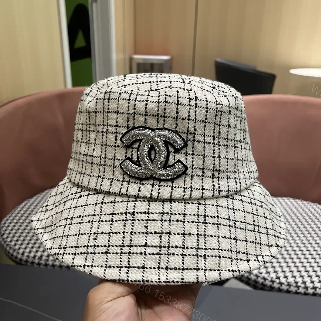 View 5 of Tweed Cap: Luxury Grid Pattern with Logo Badge