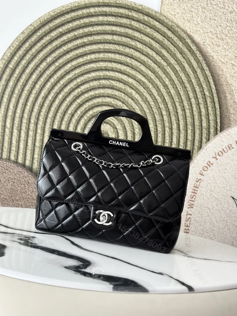 Quilted Calf Leather Handbag: Modern Black Chain Capture — view 1