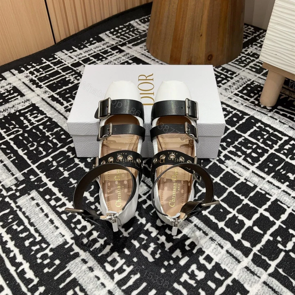 View 9 of 高仿Dior*Punk系列KCB961平頭塔扣樂福鞋黑白免檢版