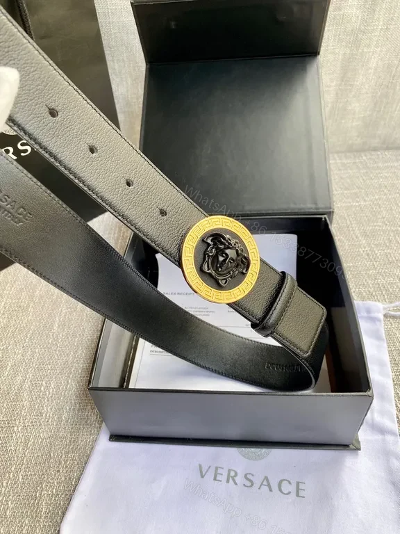 View 6 of Versace Black Leather Belt with Medusa Buckle â€“ Luxe Everyday Accessory