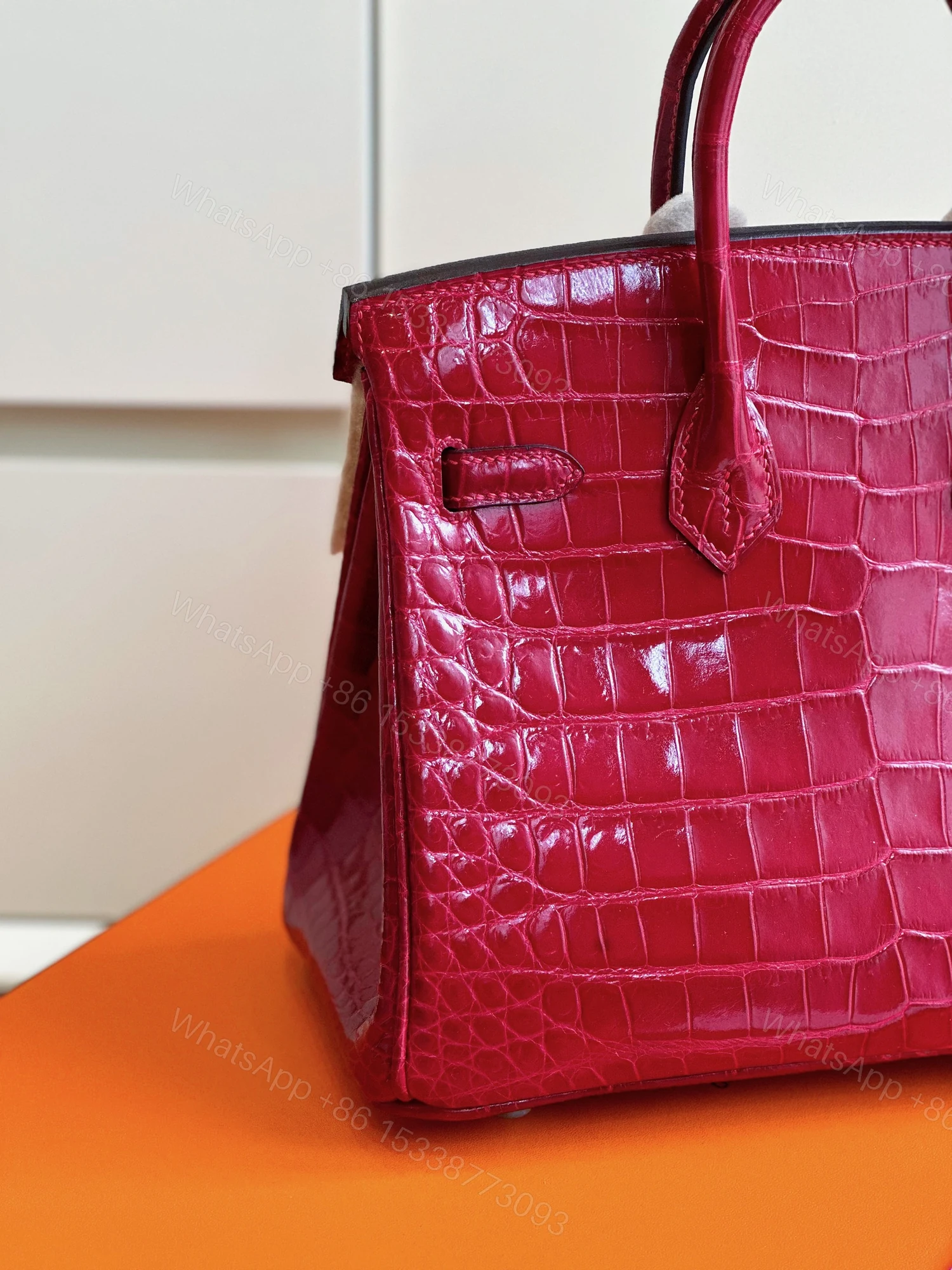 View 4 of Hermes Birkin 25 Red Genuine Crocodile Leather Palladium Hardware