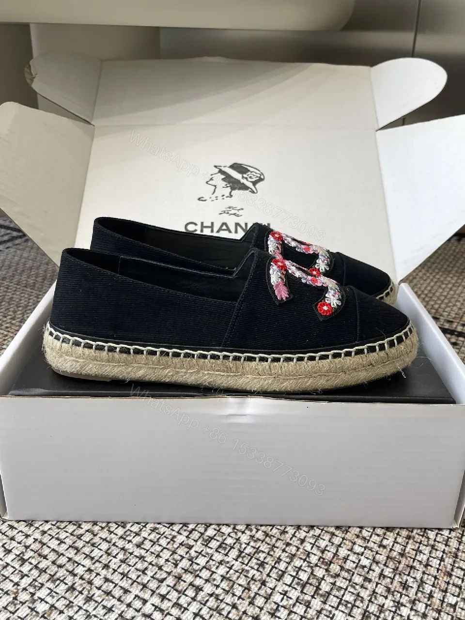 View 4 of Embroidered Espadrille Loafers: Black Canvas, Luxe Comfort