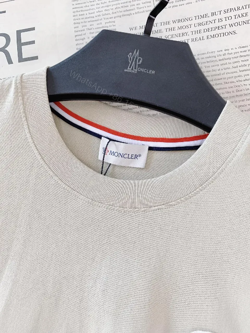 View 2 of Light Beige Knit Casual Logo Patch T-Shirt