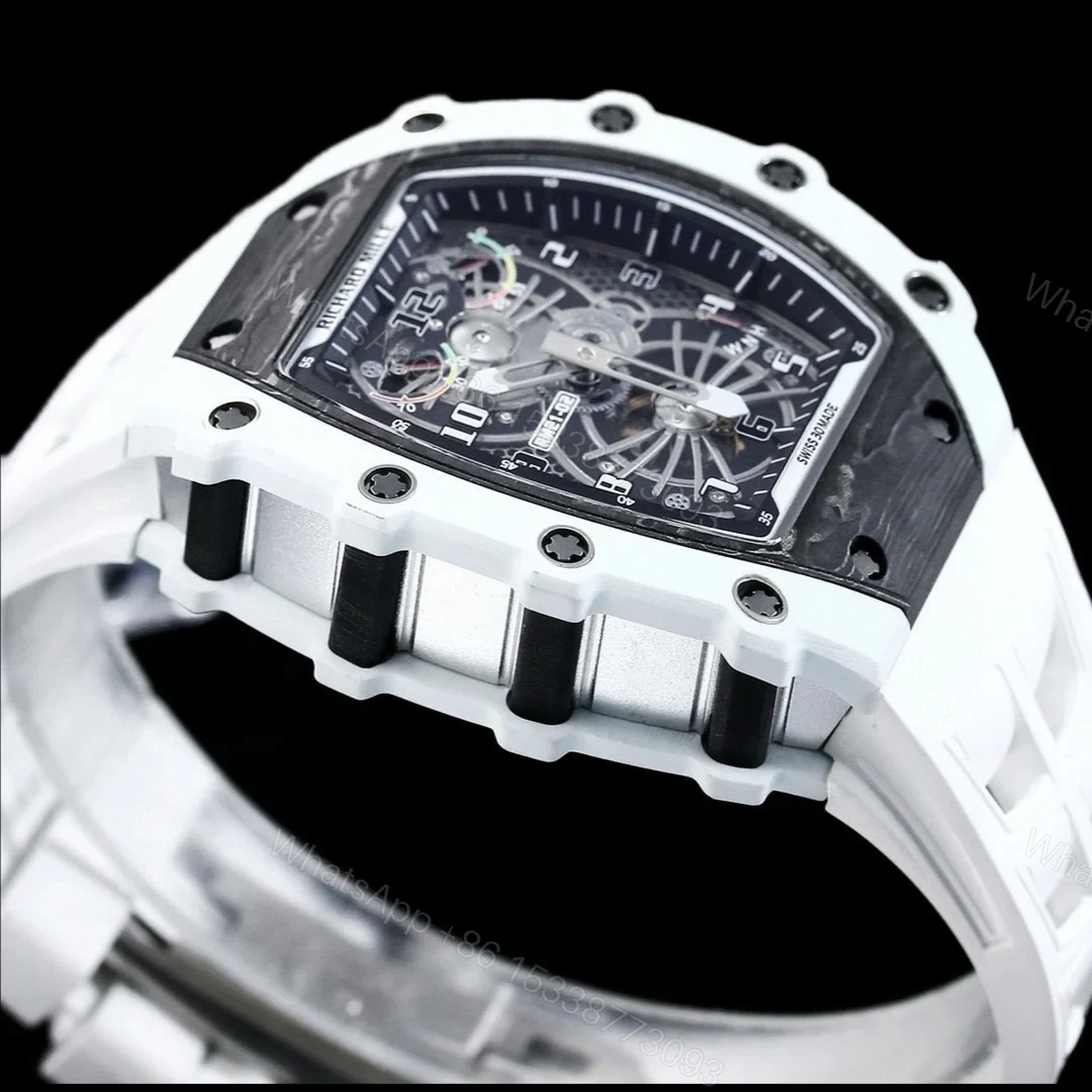 View 7 of Richard Mille RM21-01 Automatic Skeleton Watch 40MM Black Carbon Fiber Case White Bezel White Strap Premium Edition RM-RM21-01-BLK-CARBON-WHT-40