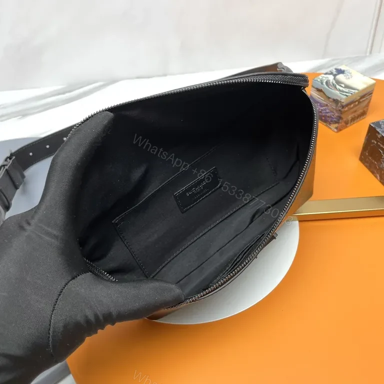 View 2 of Sleek Black Leather Belt Bag with Monogram Accent