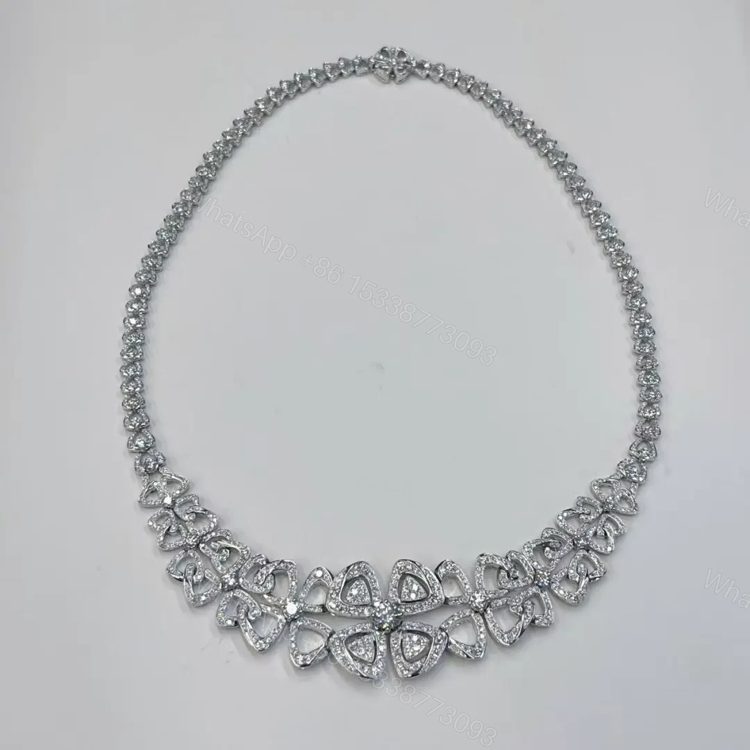 View 2 of 18kt White Gold Bvlgari Fiorever Pave Diamond Necklace Center Diamond 0.7ct
