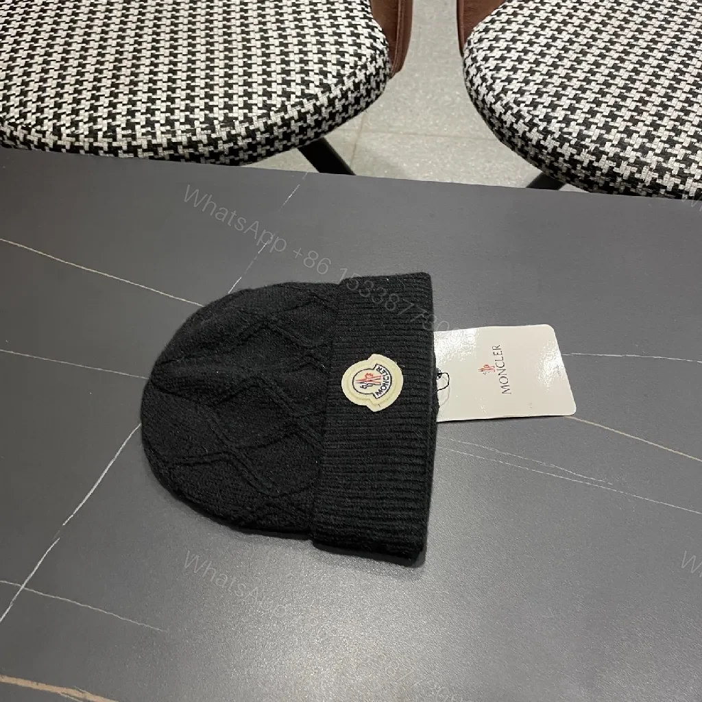 View 8 of Black Knit Beanie with Diamond Texture — Ultra-Wine?
