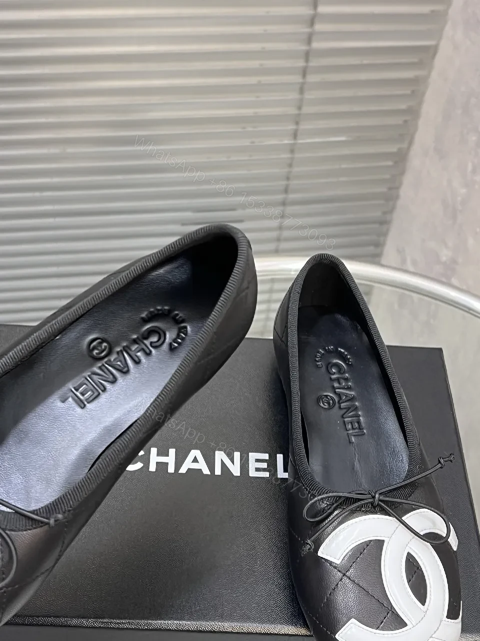 View 4 of Quilted Leather Ballet Flats with Logo Detail