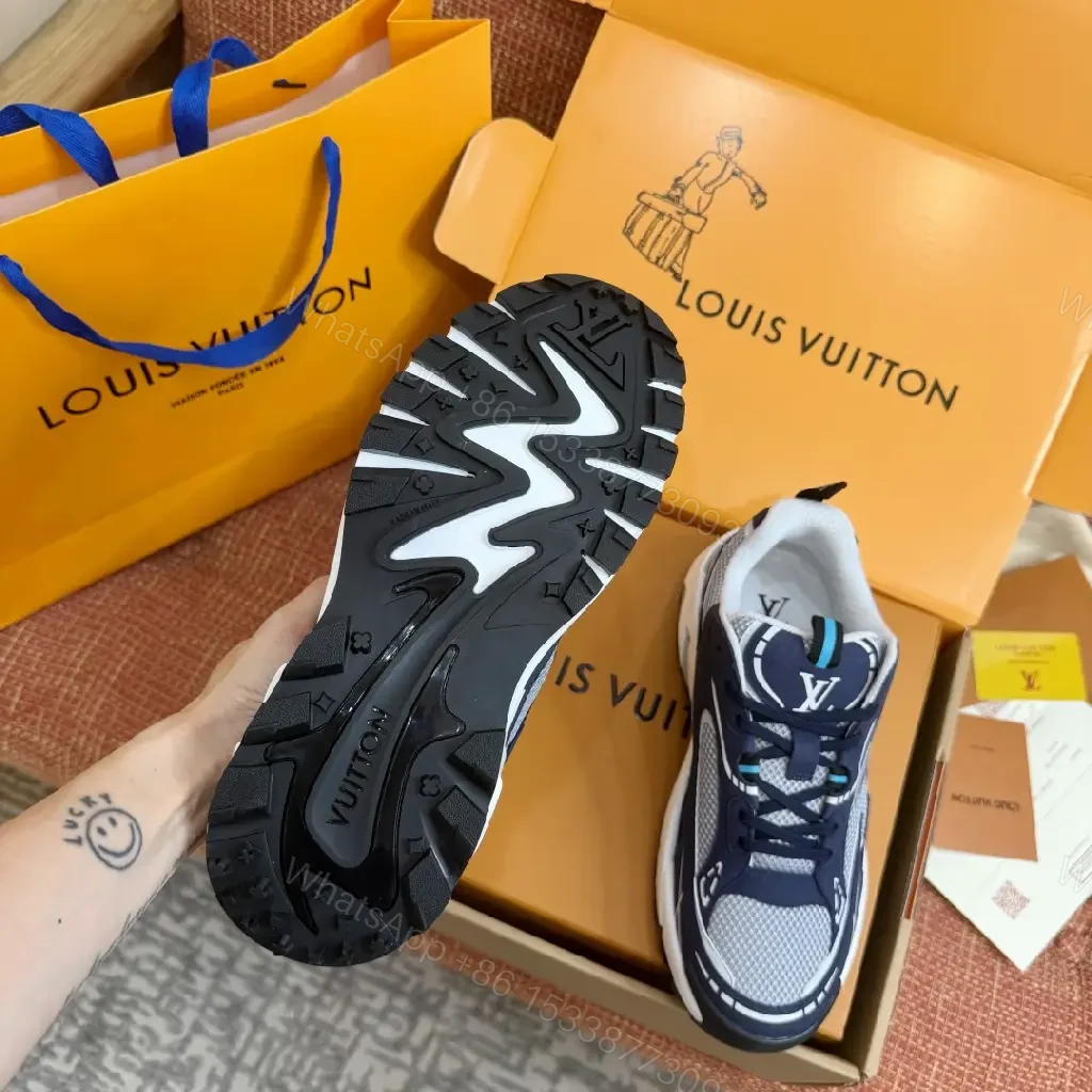View 3 of Navy Mesh Tech Athletic Sneakers with Louis Vuitton Styling