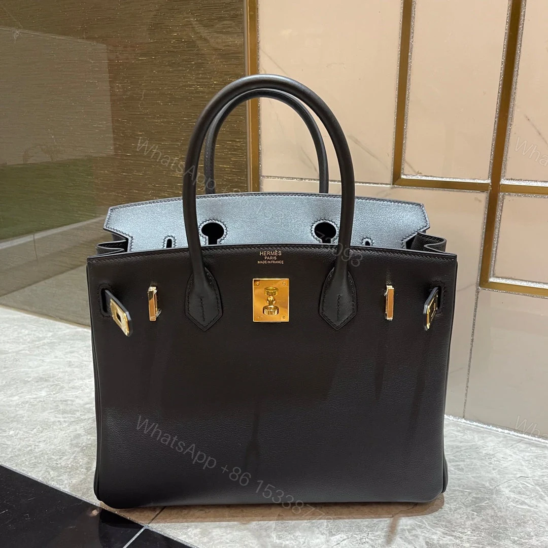 View 3 of HEMRES BIRKIN 30CM BLACK SWIFT LEATHER GOLD HARDWARE