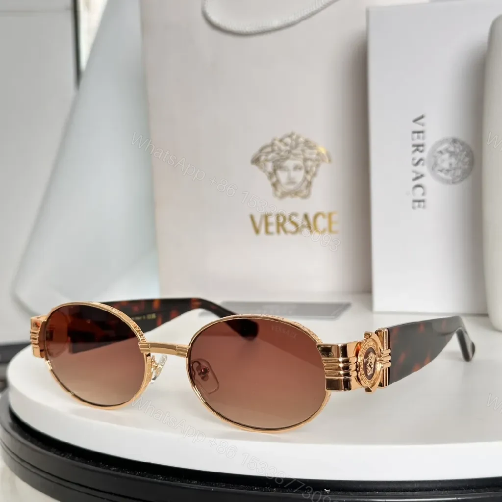 View 5 of Rose-Gold Round Sunglasses with Embellished Intrecciato Frames