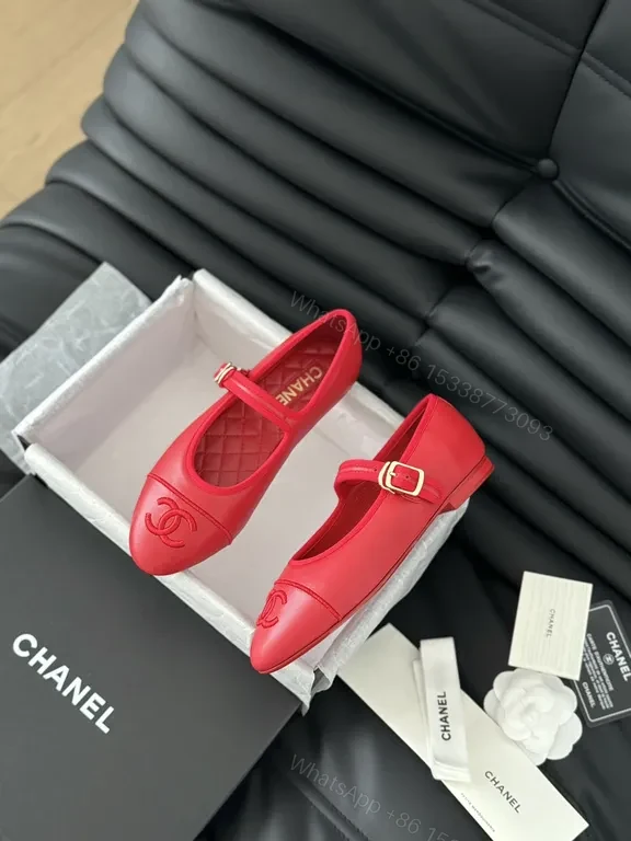 View 2 of Red Quilted Chanel Mary-Jane Flats with Interlocking CC | Luxe Comfort