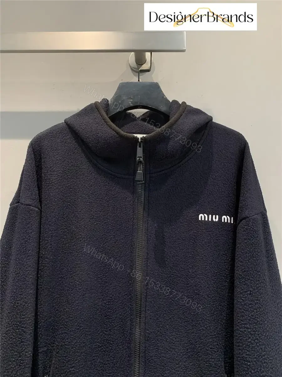 View 2 of Cozy Black Fleece Jacket with Minimalist Luxe Logo, Unisex, Winter-ready
