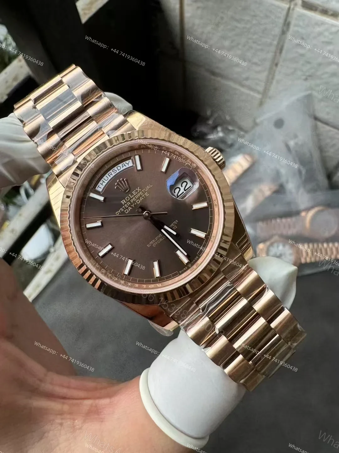 View 5 of Rolex Day-Date M228235-0053 1:1 Replica Rose Gold Chocolate Dial 40MM 3255 Movement Presidential Bracelet Super Clone Watch