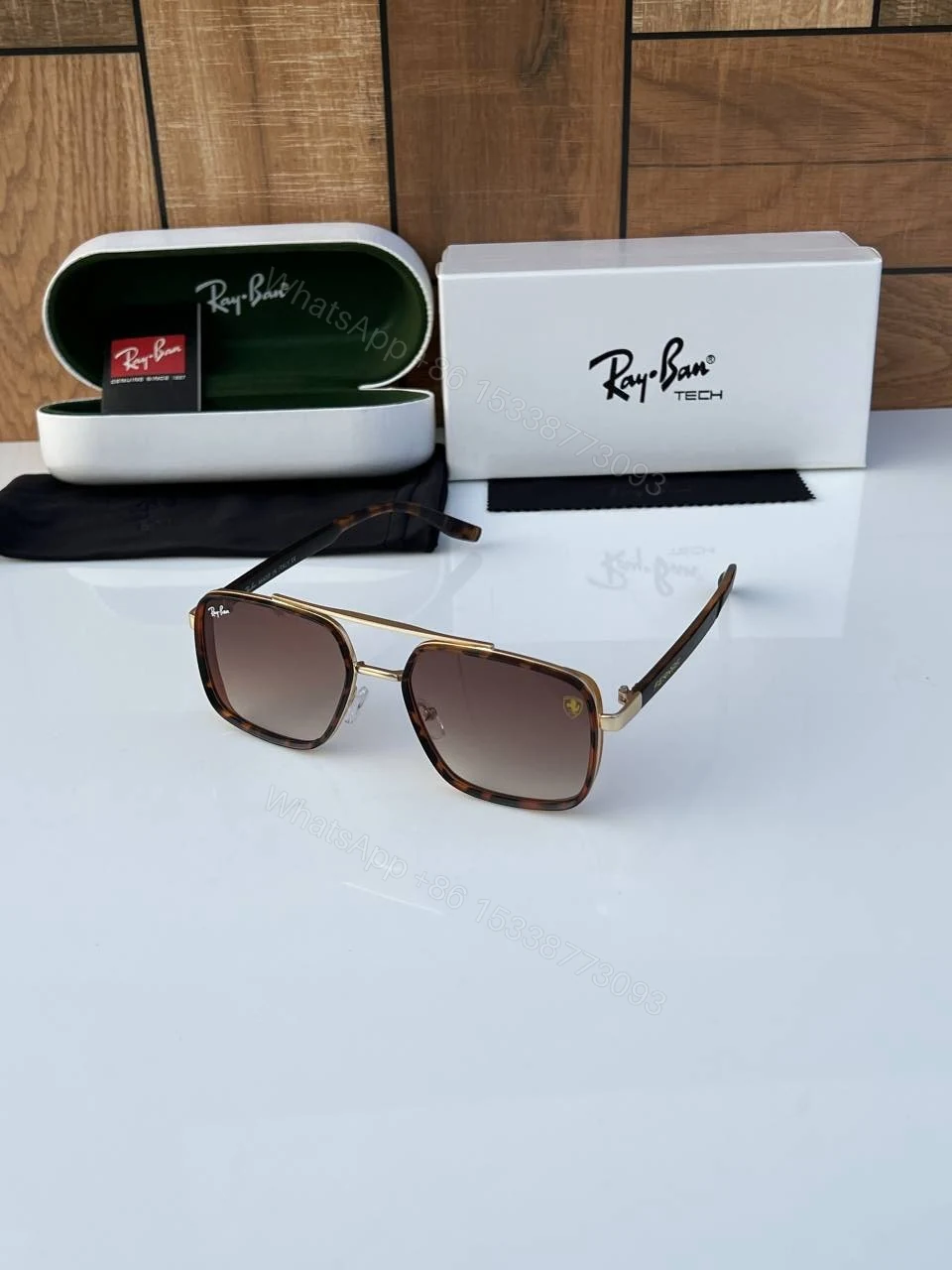 First Copy RayBan 8830 Gold Brown Tiger Sunglasses — view 1