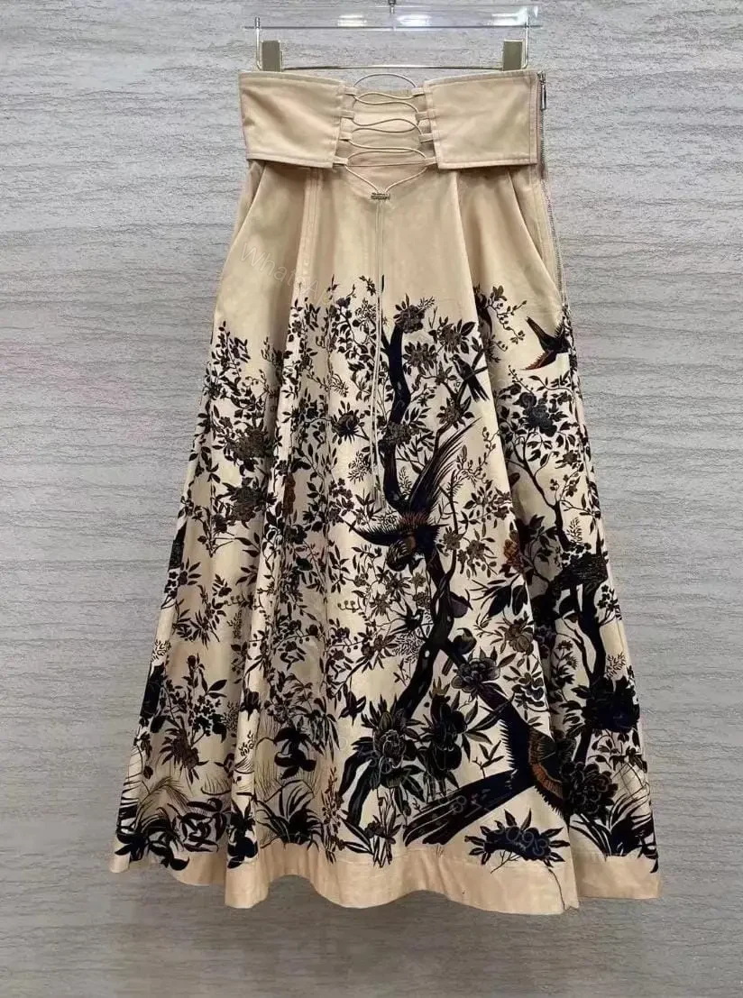 Christian Dior Jardin D’Hiver khaki bird floral skirt — view 1