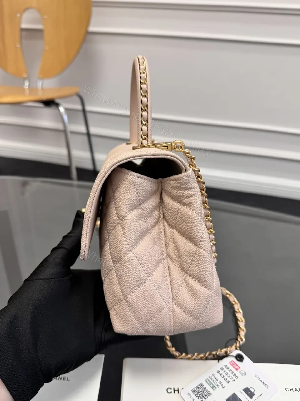 View 10 of Soft Pink Quilted Mini Bag with Gold Chain — Chic Everyday Luxury