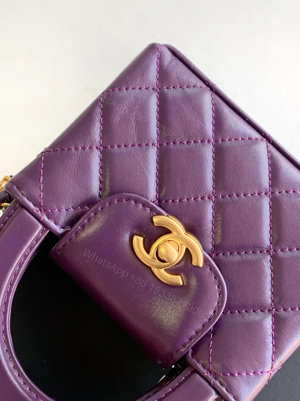 View 5 of Purple Quilted Mini Bag with Gold Chain - Crossbody Style