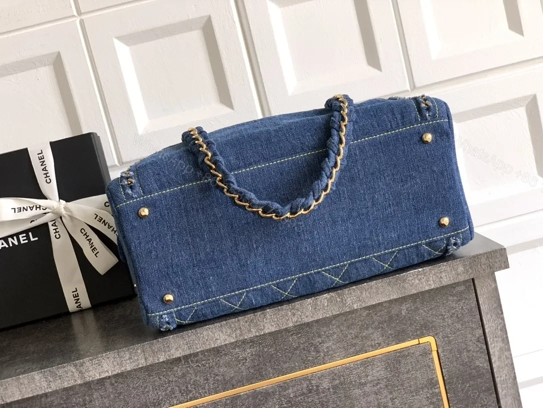 View 9 of Denim Mini Bag + Chain Handle + Structured + Couture Vibe + Bag