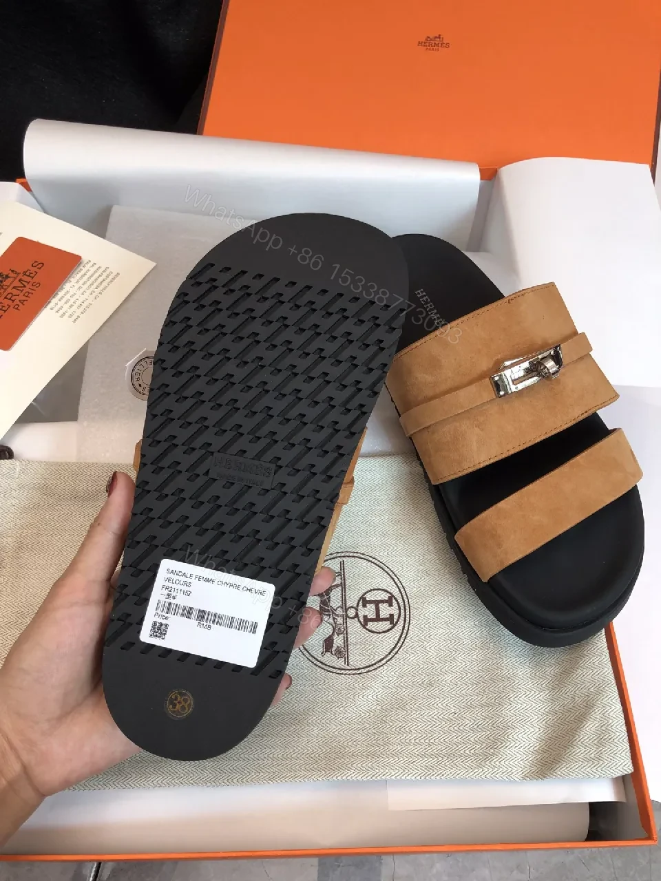 View 9 of Two-Strap Nubuck Leather Sandals - Signature Hardware, All-Day Comfort