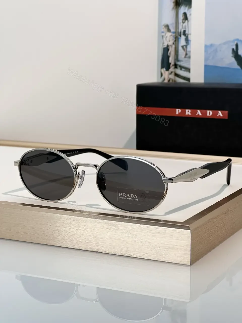 View 6 of Dark Green Lens Slim Rim Sunglasses with Gold Metal Frame