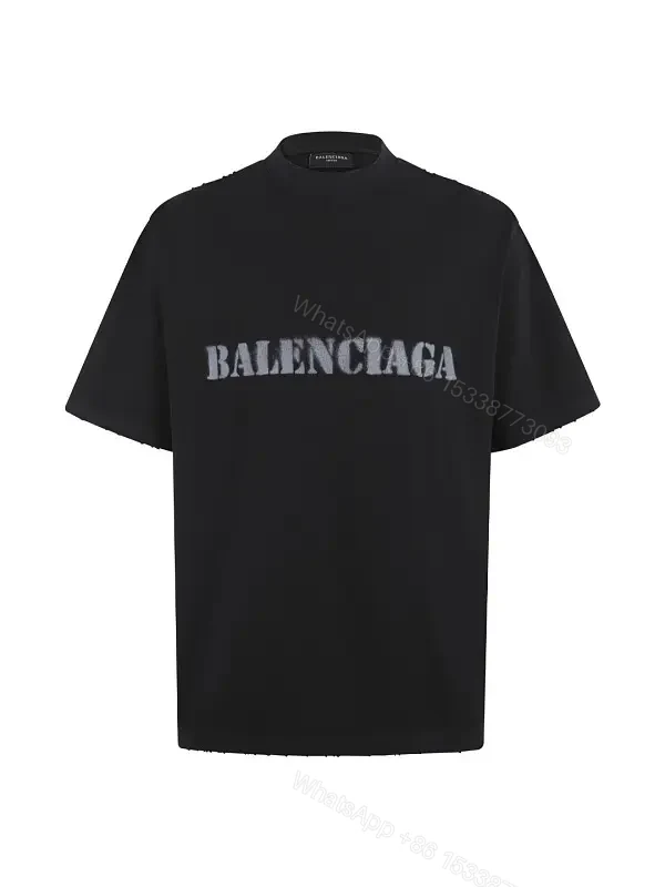 Black Fabric Casual Oversized Tee Distressed BALENCIAGA Logo T-Shirt — view 1