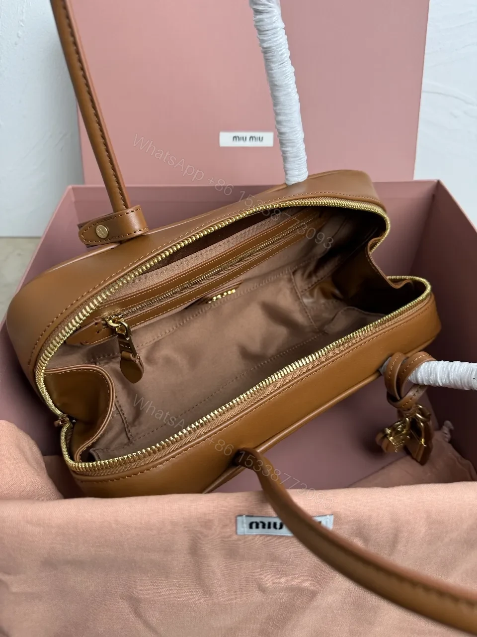 View 4 of Tan Leather Structured Crossbody: Modern Craftsmanship