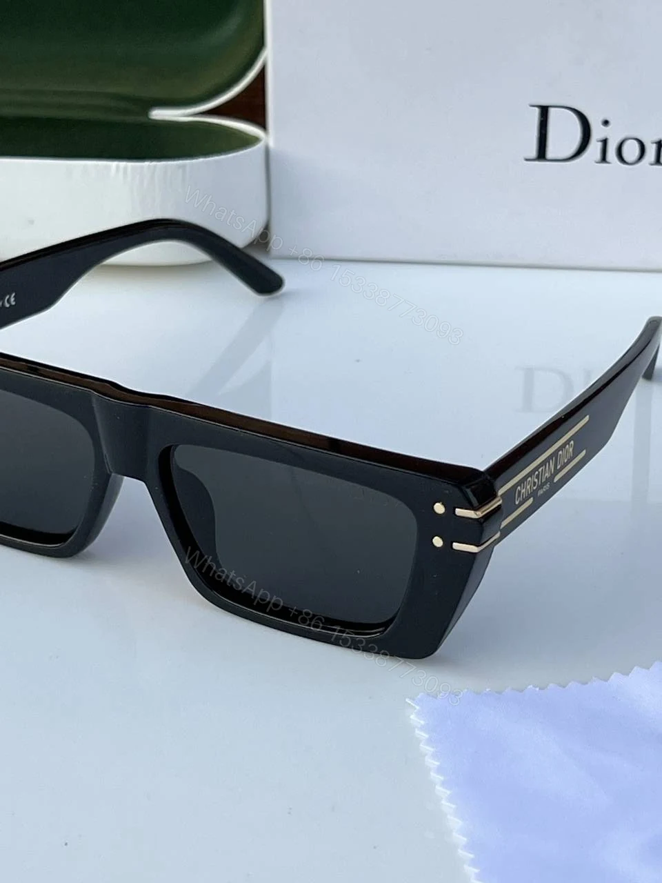 View 5 of First Copy Dior Black Rectangular Sunglasses Premium Unisex UV Protection