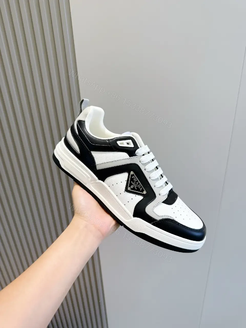View 4 of White Black Leather Sneakers Modern Prada Inspired Sneaker Box Set