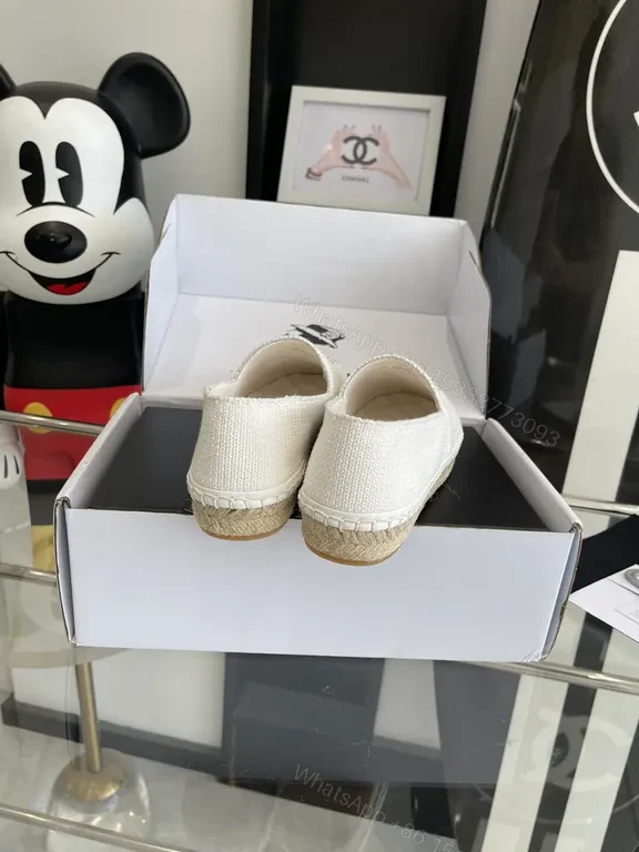 View 9 of Chanel-Influenced Textured Espadrille Loafers - Signature Logo