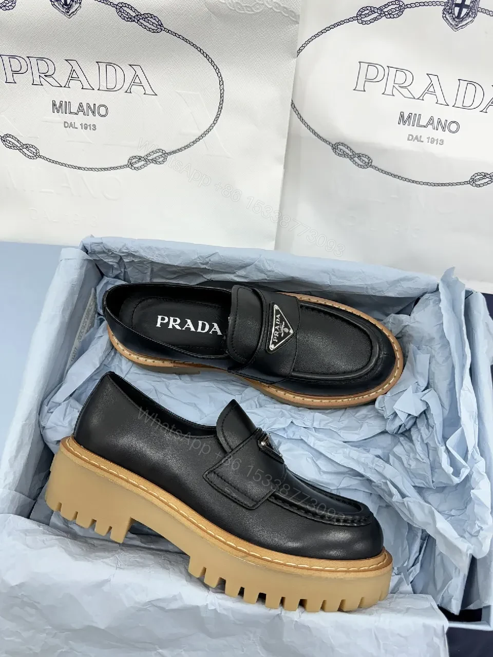 View 9 of Black Leather Loafers: Luxe Signature Crest, Rugged Comfort