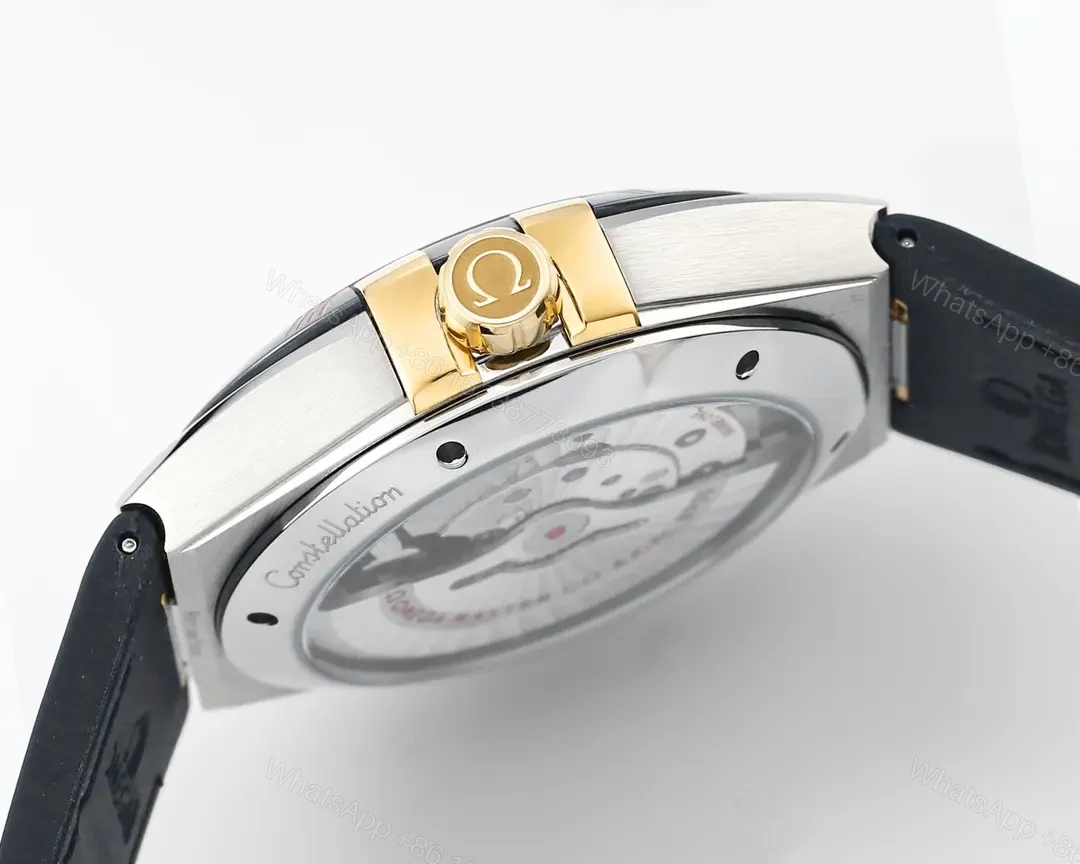 View 6 of Omega Constellation Meteorite Series 5th Generation Watch 41MM Green Dial with Gold Numerals Stainless Steel and Ceramic Case Green Leather Strap