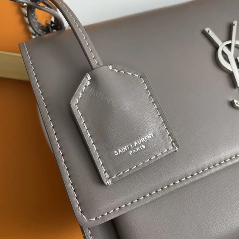 View 9 of Taupe Leather Structured Crossbody with YSL Hardware