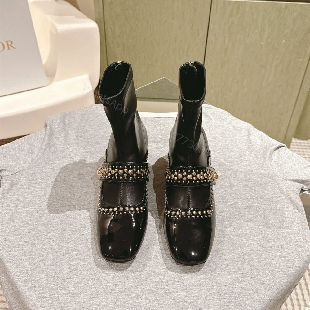 高仿Dior*Belle-D系列KCT065柳釘拉鏈短靴4CM黑色免檢版 — view 1