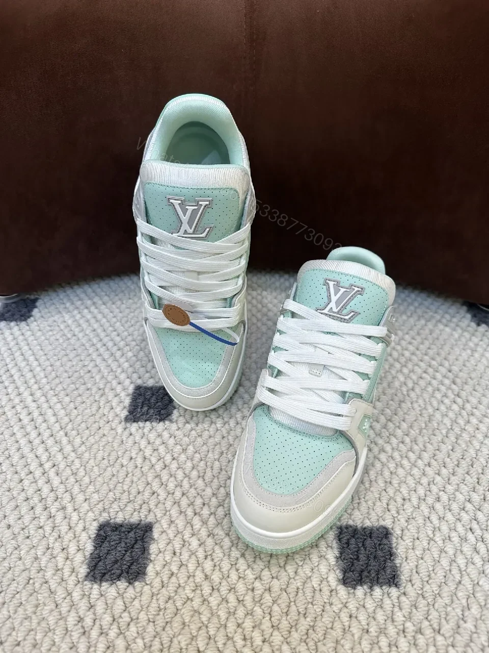 View 4 of Mint-Tone Leather & Suede High-Tops: Modern Luxury Comfort