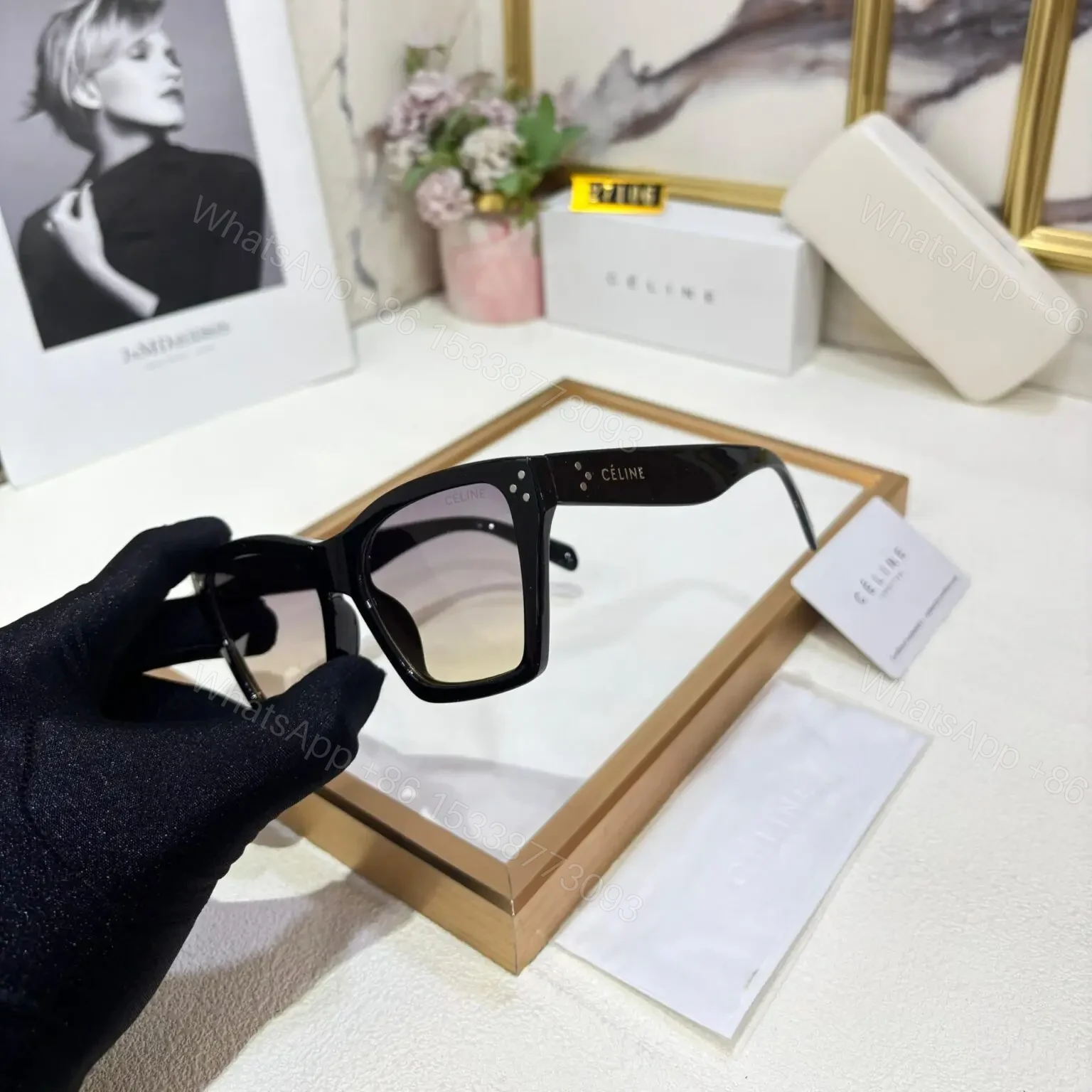 View 2 of Celine Wayfarer Black-Green Frame Sunglasses