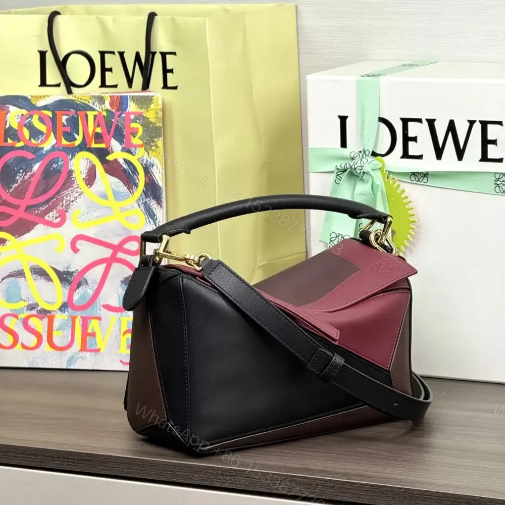 高仿Loewe*Puzzle系列1101幾何拼接手袋黑紅色小號免檢版 — view 2