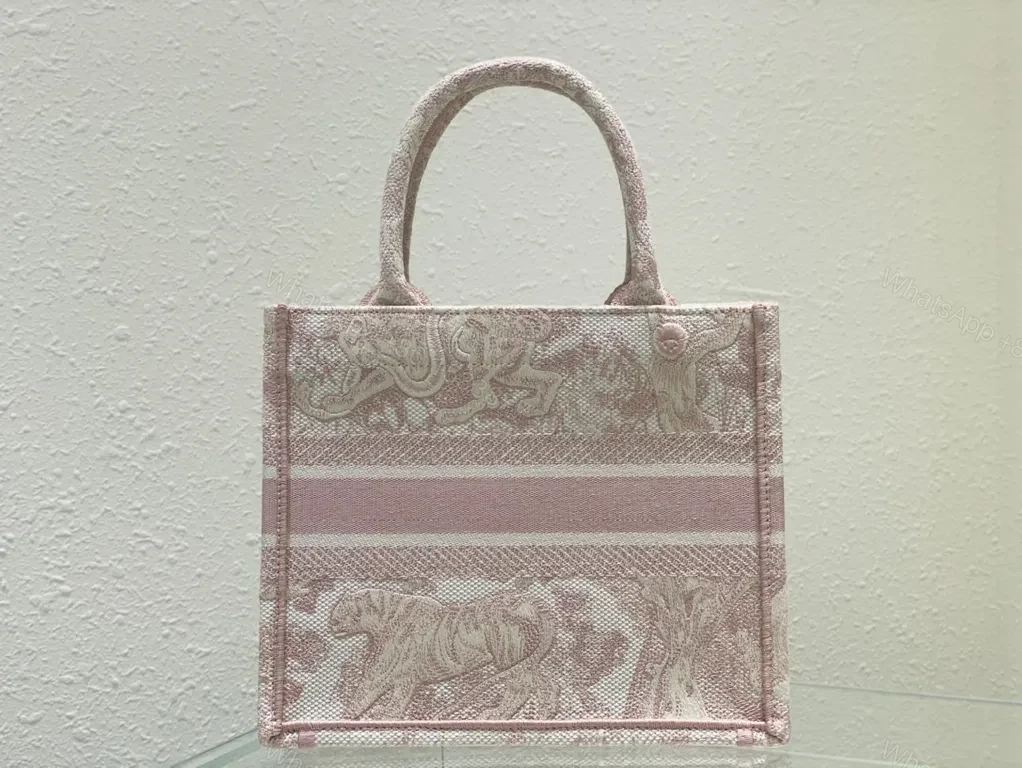 View 7 of Pink Dior Jacquard Tote: Structured Luxury Bag
