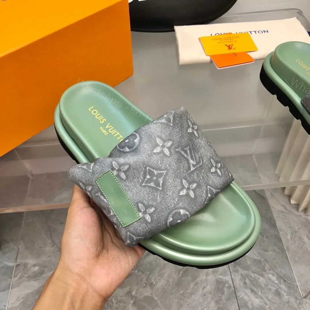View 5 of LV Women Green Fabric Strap Slippers