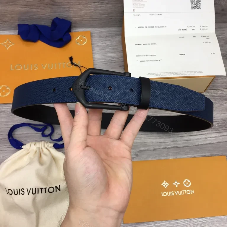Blue Textured Leather Belt â€“ Louis Vuitton Style, 40mm, Gold-Standard Quality — view 1