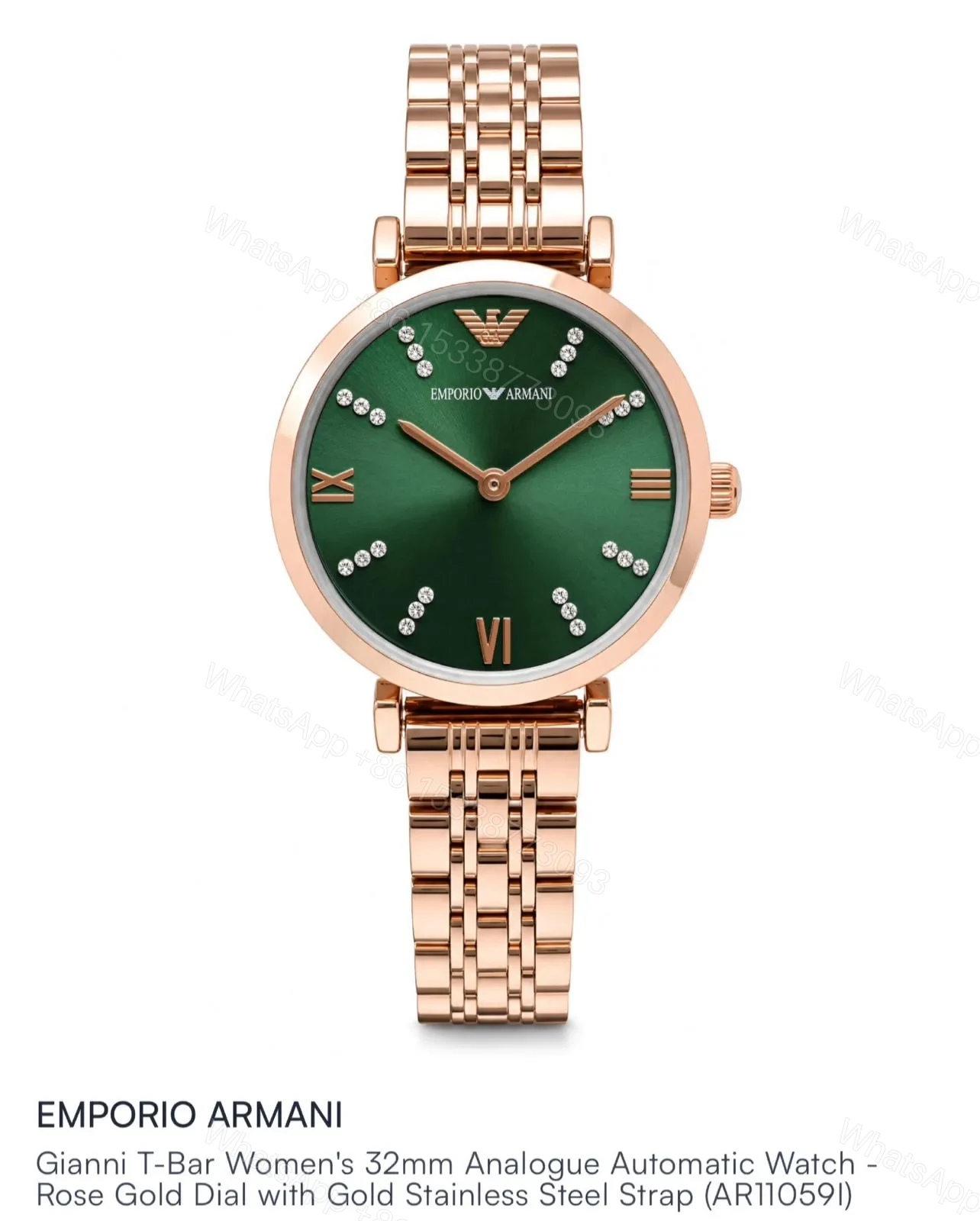 View 4 of Emporio Armani Slim Rose Gold Green Diamond Dial