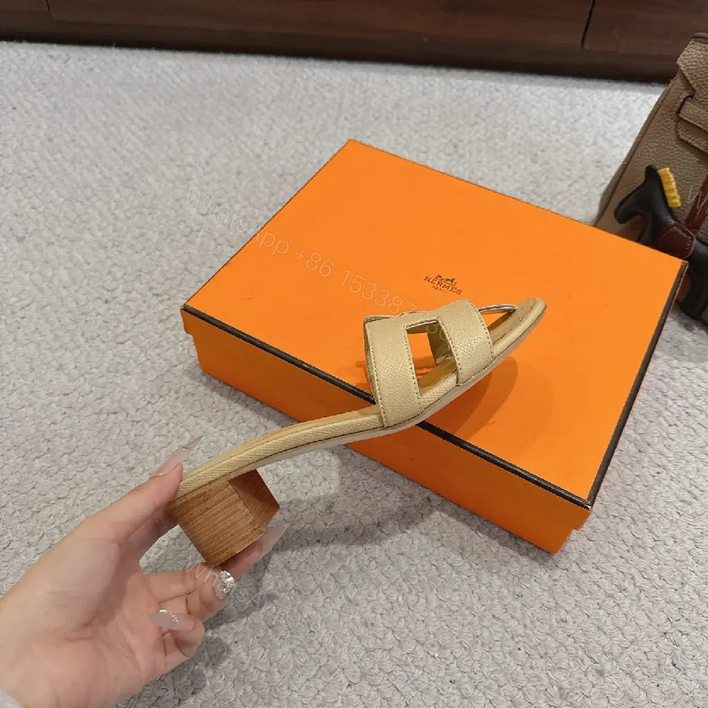 View 9 of Beige Suede Hermès-Style H Sandals Slide Comfort